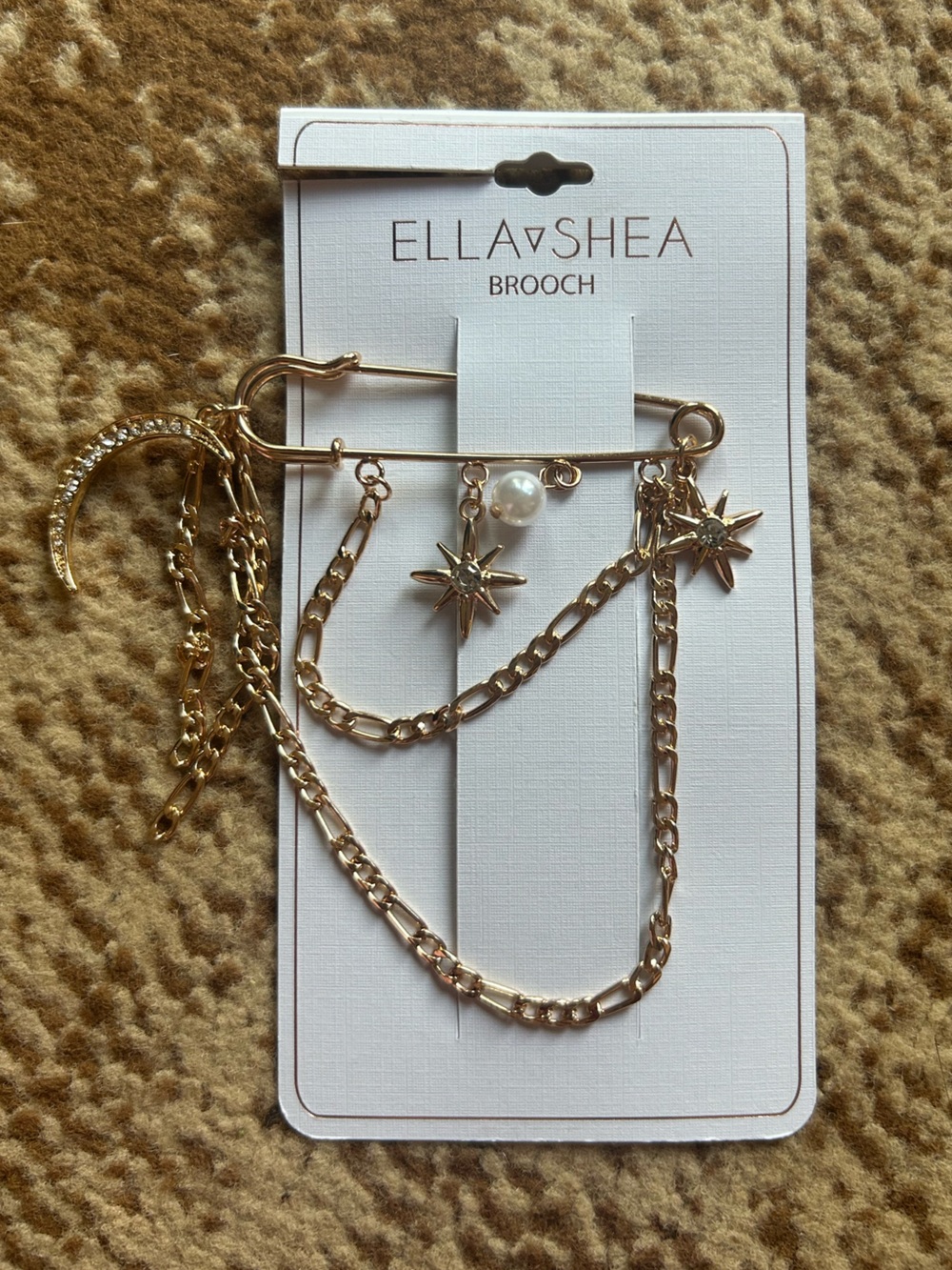 Dry Goods Gold-tone Star & Pearl Safety Pin Brooch